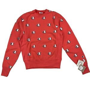 New Champion Men US XS Red Sweatshirt Casual Long Sleeve Crew Neck Pullover 